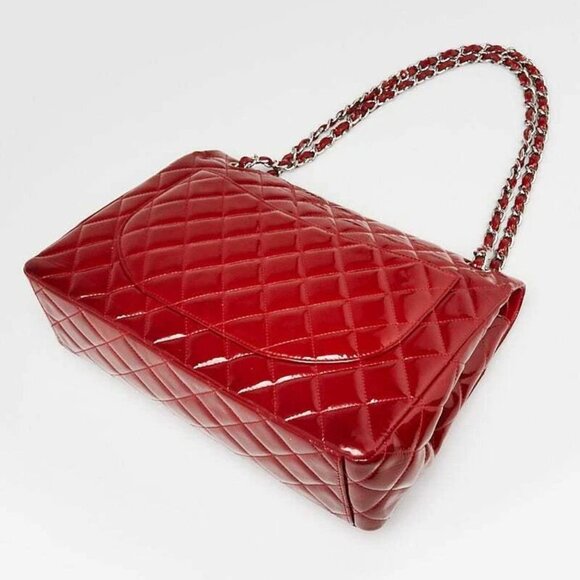 Chanel Red Quilted Patent Leather Classic Maxi Double Flap Bag - Picture 7 of 10